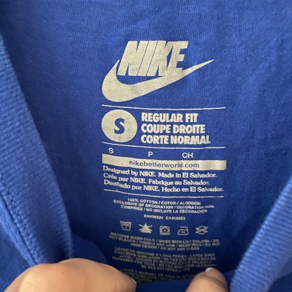 Nike Cotton Short Sleeve Shirt  Mens Blue Athletic Size Small Swish Logo - Picture 2 of 3